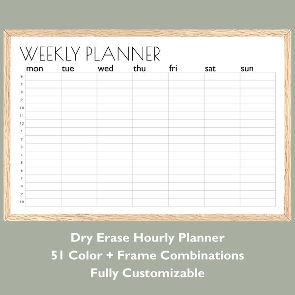 Dry Erase Hourly Wall Planner | Customizable Color Options | Personalized Large Whiteboard Calendar | Wall Mountable