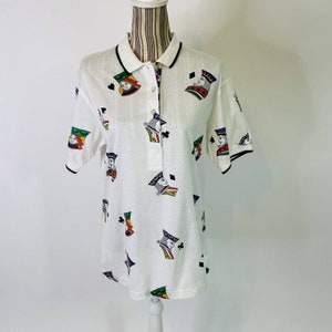 Polo esportivo principal do vintage | Camisa | Médio | Masculino | Baralho de cartas | Rei | Rainha | Jack | Espadas | Fabricado nos EUA | anos 80 | Década de 1980 | década de 1990 | anos 90
