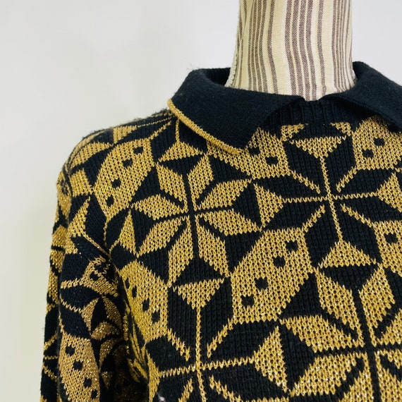Vintage Snowflake Poinsettia Collared Sweatshirt … - image 5