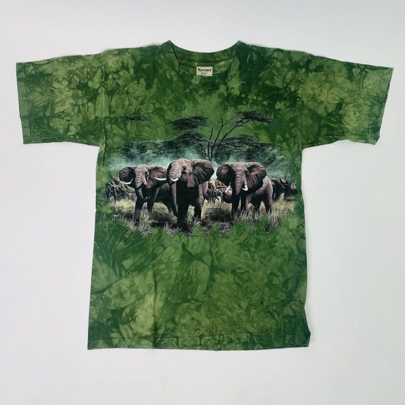 Vintage Elephant Green Tie Dye Safari T-Shirt | 90