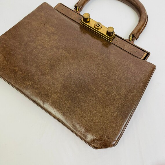 Vintage Leather Mod Top Handle Brown Purse Bag 50… Gem