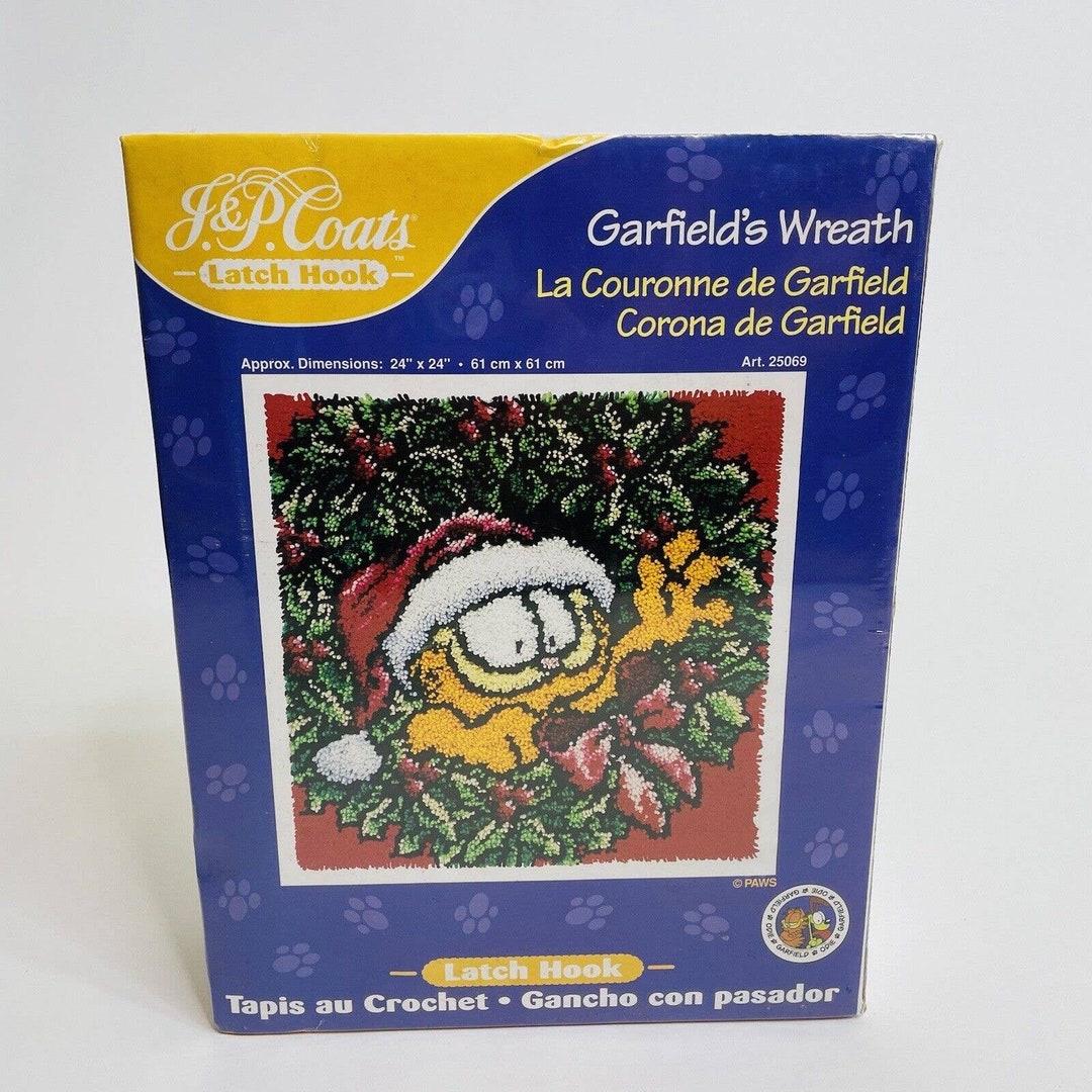 Garfield Vintage Latch Hook Kit Garfield's Wreath J&P Etsy