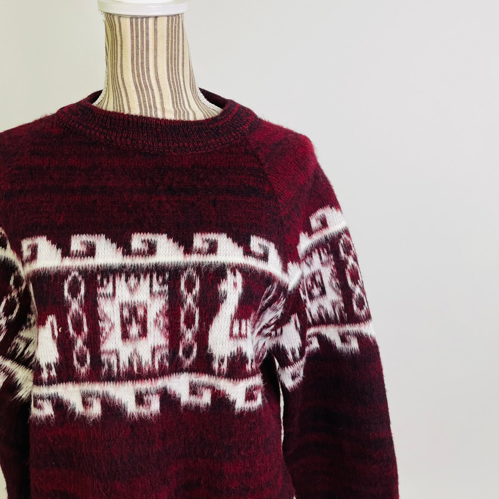 Vintage 90s Hand Made Ecuadorian Alpaca Wool Red Knit Jumper | Etsy