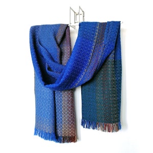 Handwoven unique scarf &#39;Into the blue&#39; created with 100% soft merino wool