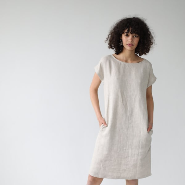 ANJA Slip Linen Dress, Beige Short Summer Dress, Clothing for Her, Natural Sustainable Dress, Ethically Produced by Happymade Designs