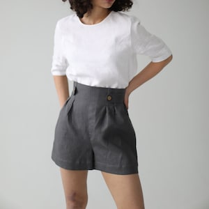 High Waisted Linen Shorts LEAH / Leinenshorts / Elastic Waist Summer Linen Shorts / XXL Handmade Clothing for Women by HappymadeDesign