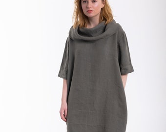 Linen Dress QUE / Linen Oversized Summer Tunic / Linen Clothing for Her / Natural Dress / Sustainable and Ethically Made by Happymadedesign