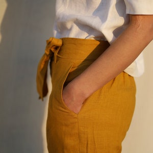Linen Pants INES / Natural Blue Wide Leg Linen Culottes / Wide Leg Linen Trousers / Comfortable and Ethically Made by Happymade Designs image 2
