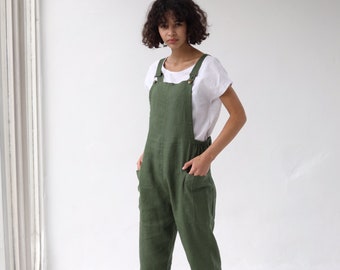 Linen Dungarees IREN / Linen Garden Jumpsuit / Comfortable Casual Women Romper / Natural Jumpsuit / Linen Overall Made by Happymade Design