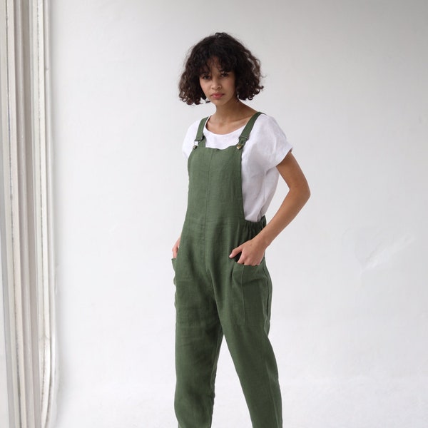 Linen Dungarees IREN / Linen Garden Jumpsuit / Comfortable Casual Women Romper / Natural Jumpsuit / Linen Overall Made by Happymade Design