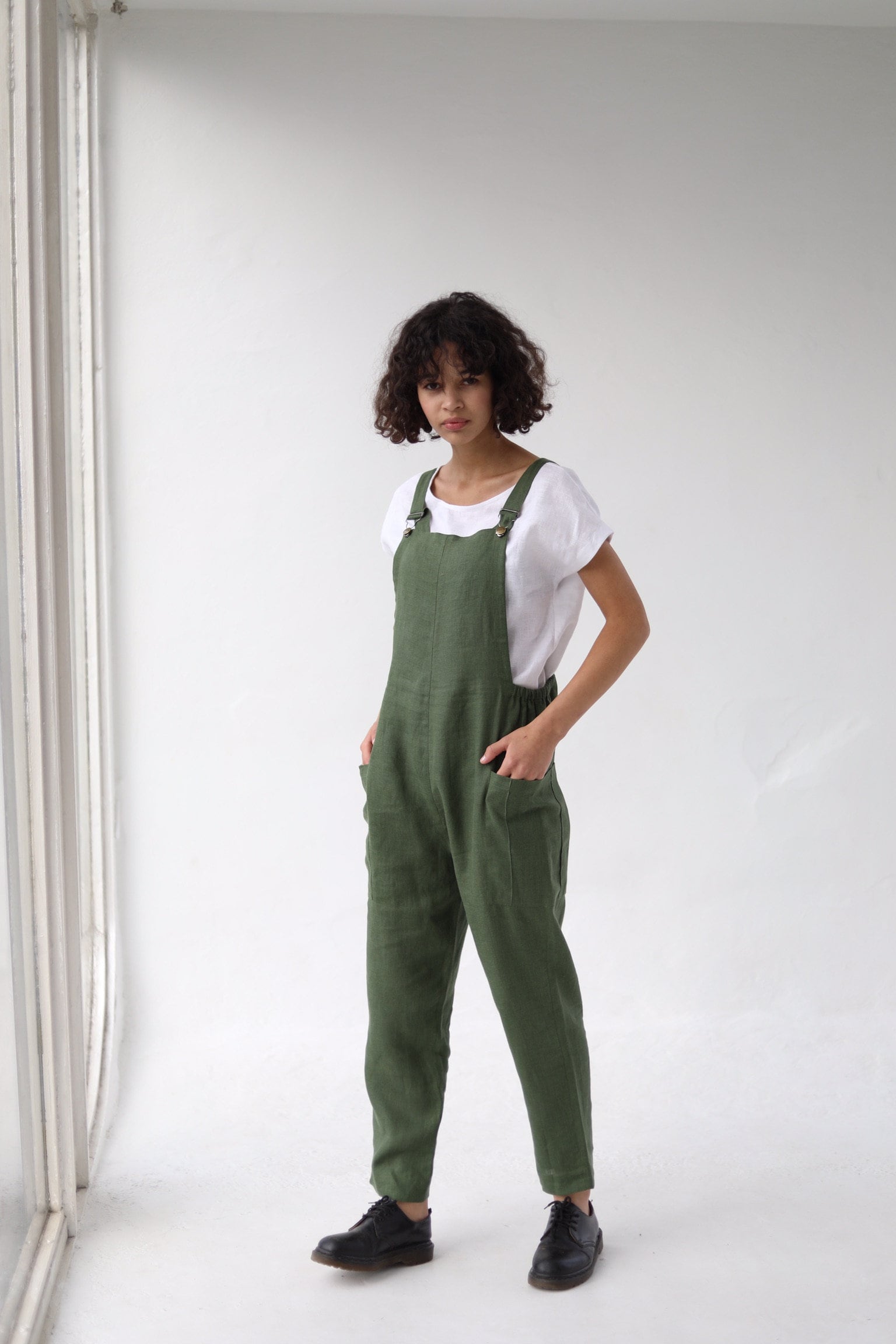 LSFYSZD Women Loose Cotton Linen Jumpsuit Dungarees Playsuit Straps  Overalls Ladies Pockets Pants