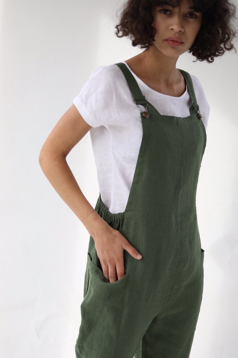 Linen Dungarees IREN / Linen Garden Jumpsuit / Comfortable Casual Women Romper / Natural Jumpsuit / Linen Overall Made by Happymade Design image 3