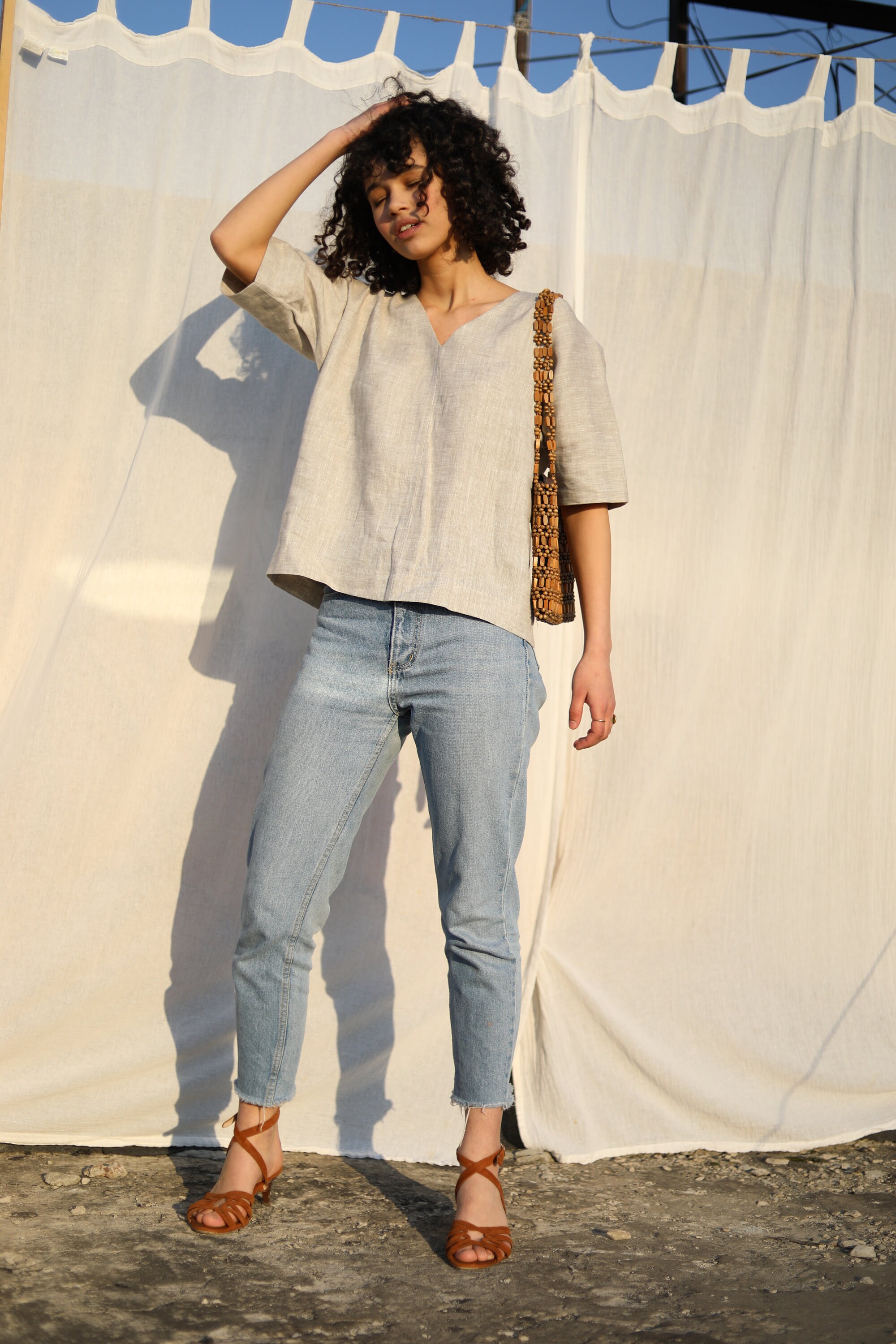 Pure Flax Blouse / Boxy Loose Linen 