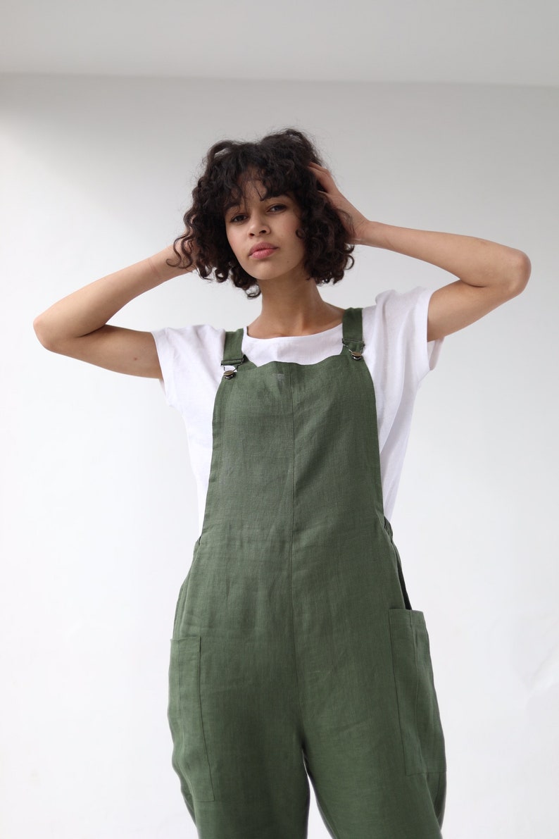 Linen Dungarees IREN / Linen Garden Jumpsuit / Comfortable Casual Women Romper / Natural Jumpsuit / Linen Overall Made by Happymade Design image 2