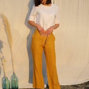 Linen Pants INES / Natural Blue Wide Leg Linen Culottes / Wide Leg Linen Trousers / Comfortable and Ethically Made by Happymade Designs image 3