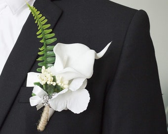 Artificial Calla Lily Wrist Corsage and Boutonniere with Brooch Decor for Wedding, School Prom Party, Anniversary, Quinceanera, Sweet 16