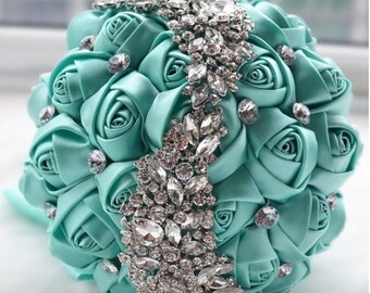 enamel flower brooch hibiscus brooch pin magnolia rose brooch spa blue brooch Aqua flower brooch teal bridal brooch Turquoise brooch