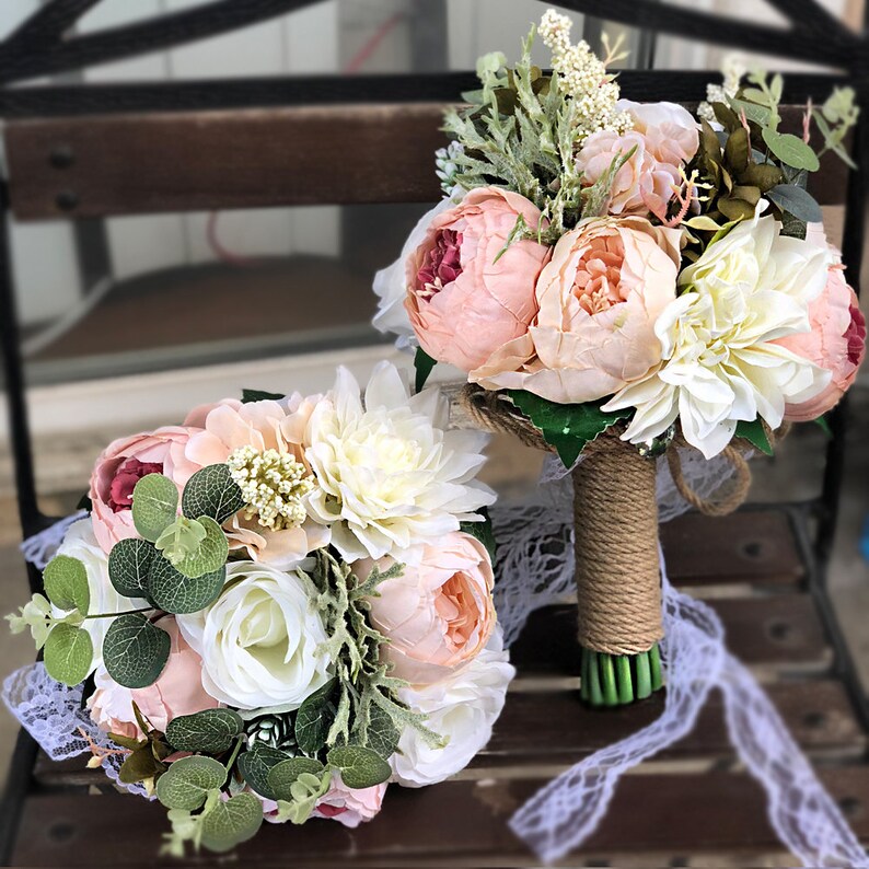 Blush Pink Peony Real Touch White Roses Lily Bridal Bouquet Bridesmaid Flowers Wrist Corsage Boutonniere for Spring Garden Wedding Prom