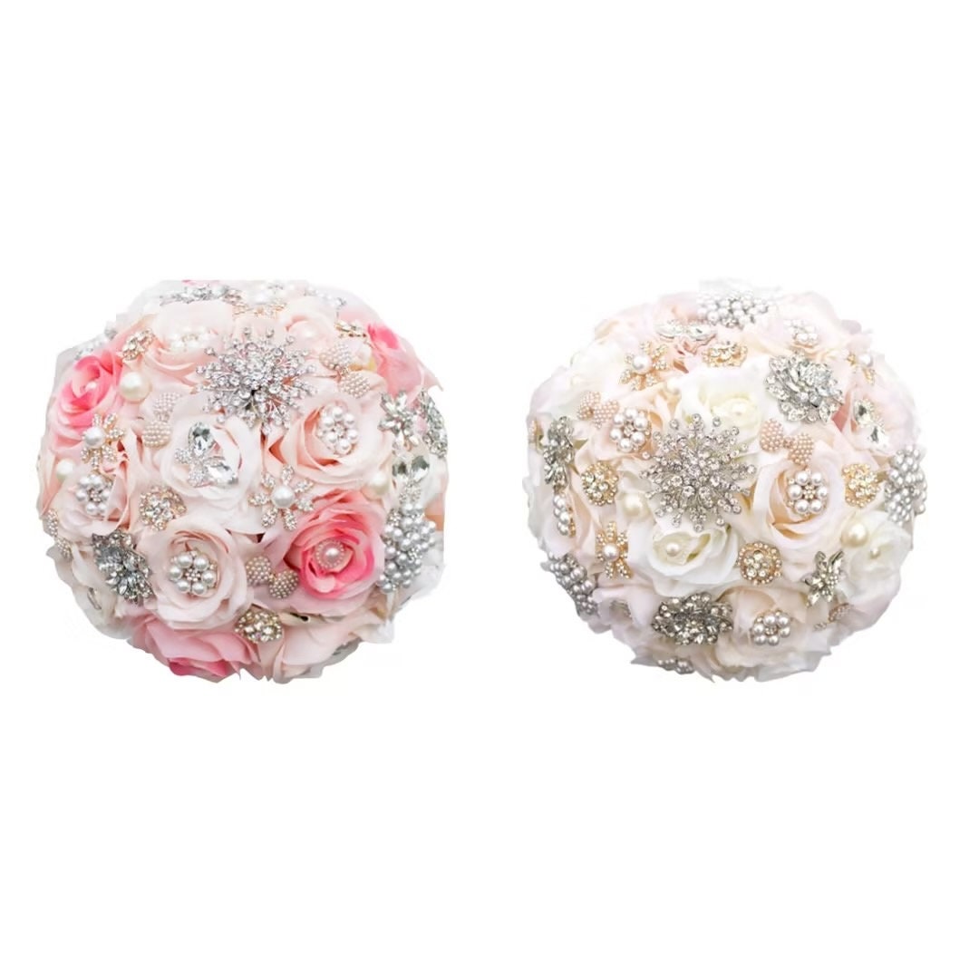 Luxury Handmade Roses Bridal Bouquet With Sparkle Rhinestone Brooch for ...