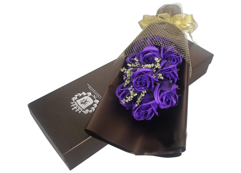 11 Scented Roses with Gift Box Soap Flowers for Valentine's Day/Anniversary/Mother's Day/Birthday, royal blue, purple, image 5