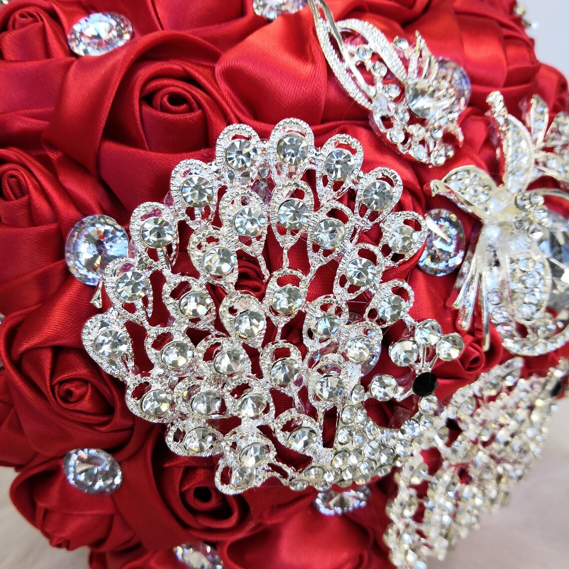 Brooch bouquet 8 Luxury Satin Rose Wedding Bridal | Etsy