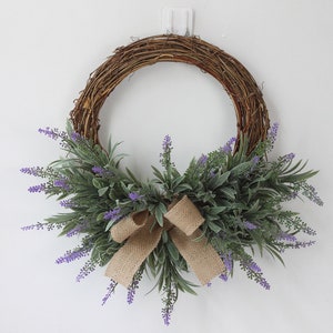 15“ Lavender Wreath with Green Leaf Grapevine Floral Hanger for Front Door Window Garland European Door Ornament Home Wall Décor