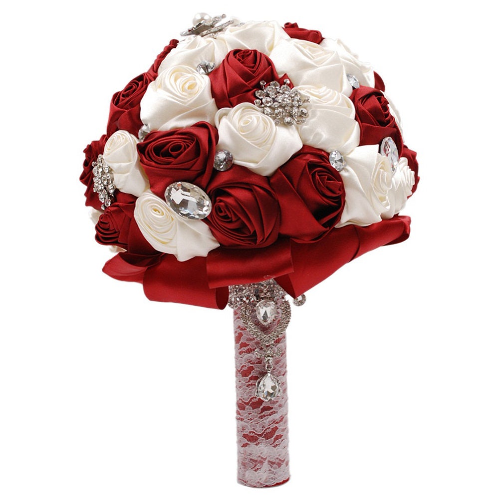 Brooch bouquet Crystal Rhinestones Decorated Satin Rose | Etsy