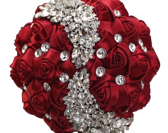 Rhinestone Enamel Red Rose BroochPin Flower Bouquet Brooch Wedding BridalGift_CC
