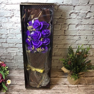 11 Scented Roses with Gift Box Soap Flowers for Valentine's Day/Anniversary/Mother's Day/Birthday, royal blue, purple, Purple