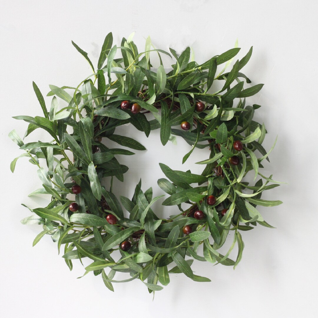 16 or 22olive Wreath With Green Leaf Grapevine Floral Hanger for Front