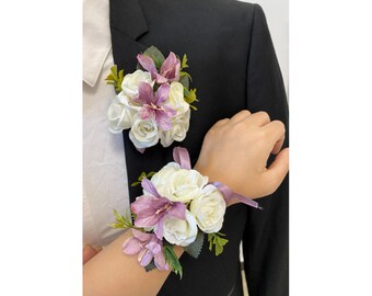 Artificial Rose Buds Daisy Wrist Corsage Boutonniere Set for Wedding Party Prom Anniversary