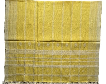 VEERBAI Bhujodi Wool Throw | Handwoven Indian Blanket, Yellow Queen/King Size