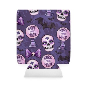 Skull & Bat Can Cooler Sleeve: Gothic Halloween Drink Holder