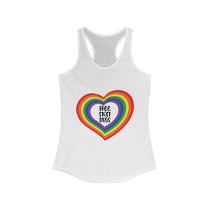 Rainbow Heart Racerback Tank - Freedom Vibes, LGBTQ+ Pride Top, Summer Layering, Festival Wear, Gift for Her, Workout Gym Shirt
