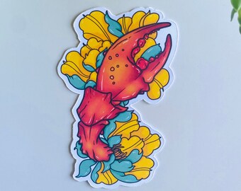 The Claw! - Vinyl Sticker Art - Sea Life Sticker - Floral Sticker - Lobster Sticker - Lobster Claw Illustration