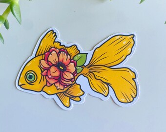 Cherry Blossom Goldfish Sticker - Sea Life Sticker - Vinyl Sticker Art - Waterproof Sticker - Sea Life Sticker - Goldfish Illustration