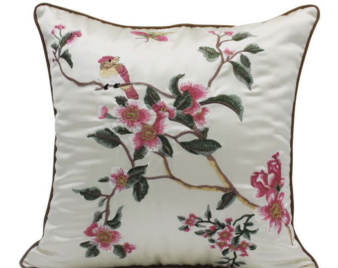 Embroidered Bird Pillow Moonfairyco