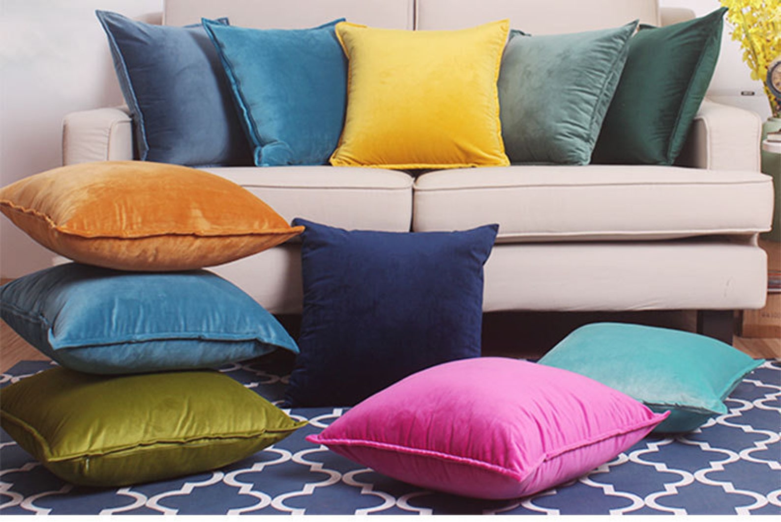 Yellow Velvet Pillow Velvet Pillowyellow Pillow Designer Etsy