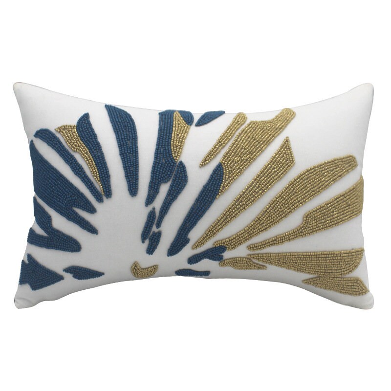High End Pillow Cover Designer Pillow White With Blue Gold Etsy