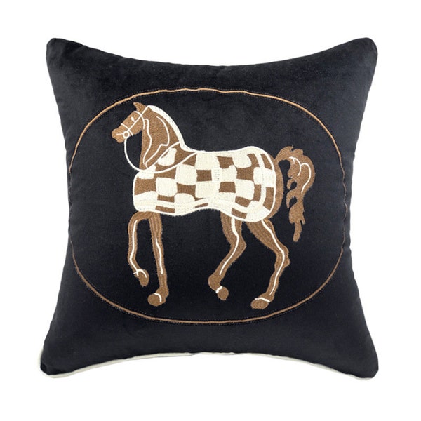 Velvet Throw Pillow cover,Velvet pillow cover,Horse Velvet Throw Pillow , Horse Throw Pillow Cover, Black Pillow Cover, Velvet Cushion Cover