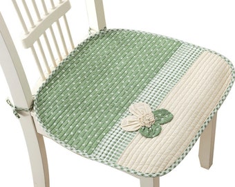 Dining Chair Pad With Ties,  Chair Cushion Cotton,  Seat Pads, Kitchen Chair Pads, Pink Gingham  Plaid ,Green Gingham Plaid, Nature!!