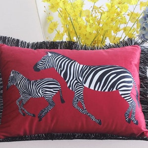 Orange Velvet Cushion,Zebra Pillow Cover,Velvet Pillow Cover,Animal Print Pillows,Lumbar Pillows,Zebra Throw Pillow,Modern Farmhouse Pillows image 4