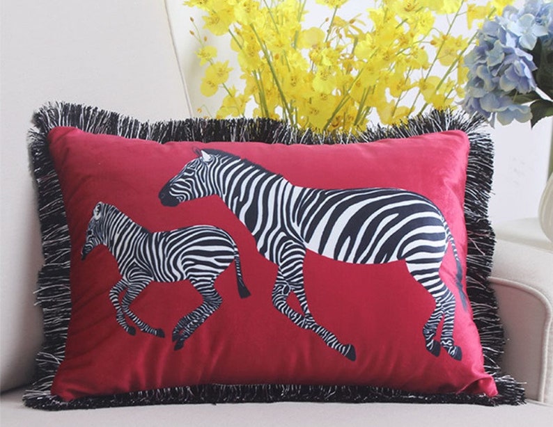 Orange Velvet Cushion,Zebra Pillow Cover,Velvet Pillow Cover,Animal Print Pillows,Lumbar Pillows,Zebra Throw Pillow,Modern Farmhouse Pillows image 4