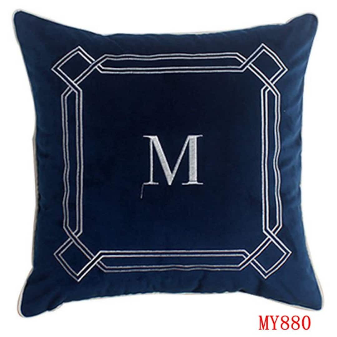 Navy Blue Throw Pillows Velvet Cushion Cover Letter M Pillow Etsy