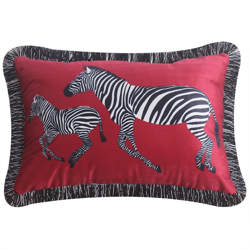Orange Velvet Cushion,Zebra Pillow Cover,Velvet Pillow Cover,Animal Print Pillows,Lumbar Pillows,Zebra Throw Pillow,Modern Farmhouse Pillows image 2