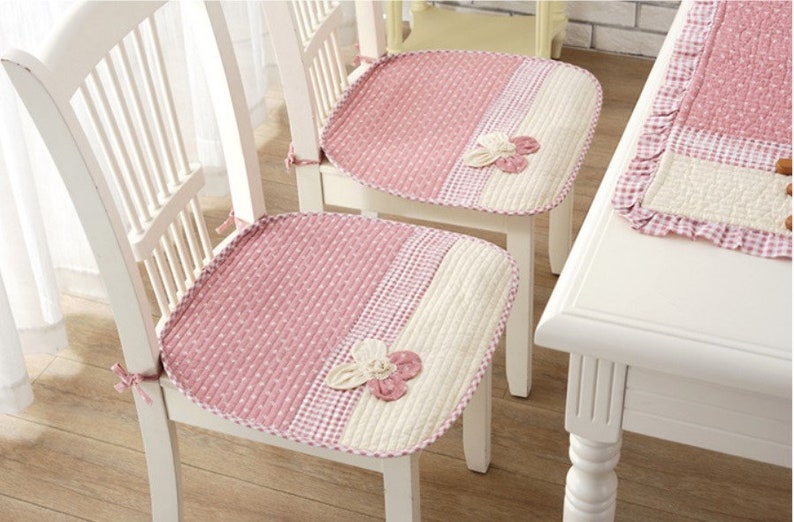 Dining Chair Pad With Ties, Chair Cushion Cotton, Seat Pads, Kitchen Chair Pads, Pink Gingham Plaid ,Green Gingham Plaid, Nature image 7