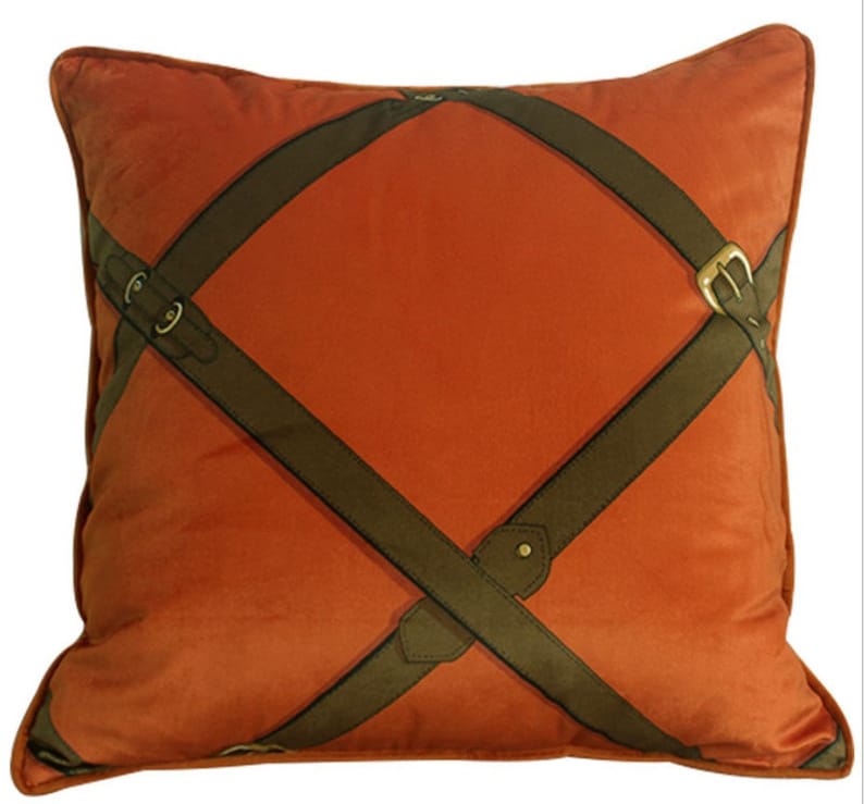 Hermes Style Pillow Decorative Pillowsvelvet Pillowsorange Etsy