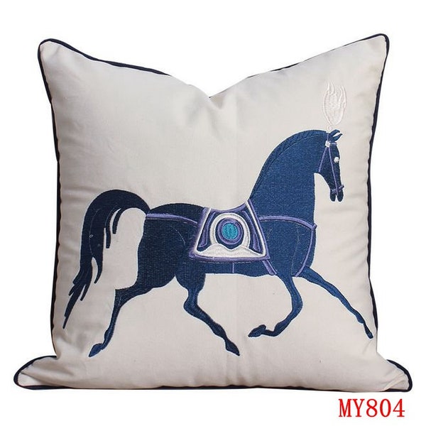 Throw Pillow Cover 18 x 18,Horse Pillow Cover, Animal Print Pillow, Embroidered Horse Pillow, Decorative pillows Horse Pillow, Pillow Covers