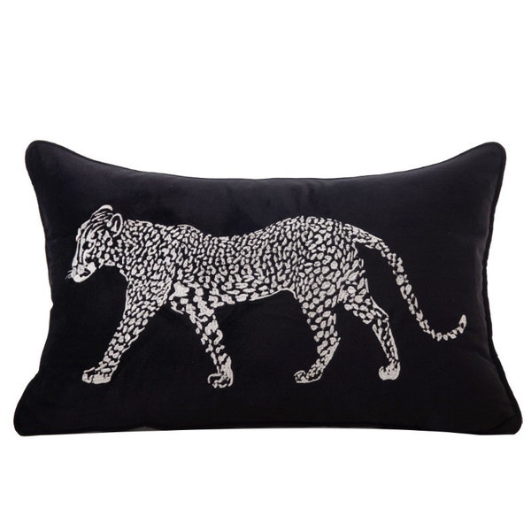 velvet pillow black velvet pillow,  throw pillow leopard pillow, throw pillow embroidered pillow, lumbar pillow velvet lumbar pillow