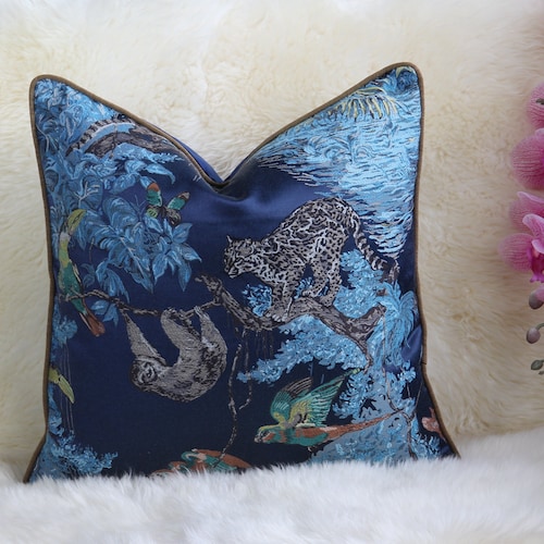 Embroider Pillow Designer Pillow Monkey Pillow Blue Etsy